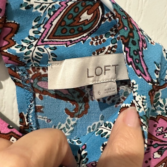 LOFT Bouquet Blue and Pink Floral Mock Neck Midi Dress. NWT - Picture 9 of 13